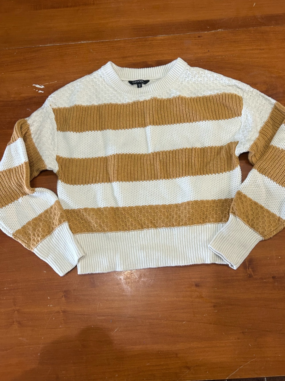 George Striped Crewneck Sweater in Cream and Tan